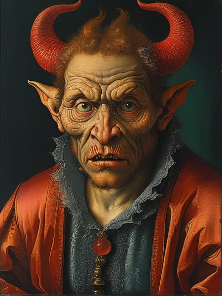 masterpiece,best quality,oil painting,fire,<lora:tbh107-sdxl-dim64:0.85>,style of Albrecht Altdorfer,portrait of a demon,(((demon))),