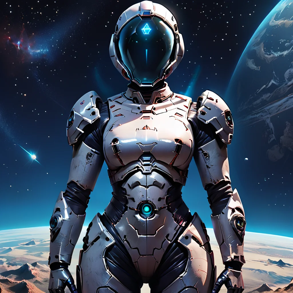 score_9.score_8_up,score_7_up,source_anime,
<lora:Space_clothes-pony-8:0.6> ,
space_space,
no humans,humanoid, android,female focus,solo,looking at viewer,cyberounk ,space armor,helmet,futuristic, star (sky)