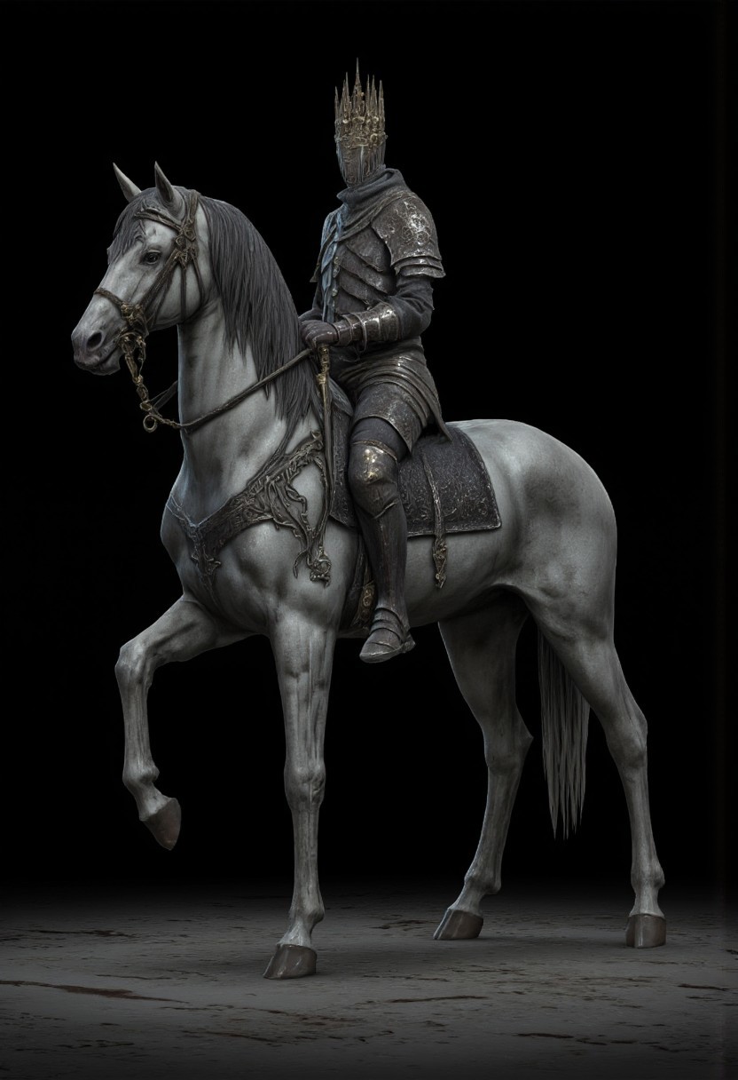 non human Obscure medieval military armored horse without a rider
Standing on a flat ground
Set against a solid dark black color background to emphasize its unsettling unnatural form that emphasizes its silhouette. The medium is not a traditional painting or illustrative medium like watercolor or ink but rather a digital 3D rendering.
MikeFranchinastyle, bbstyle,, horror theme,, ZBClay model of a gray sculpture, zbrush, d4arks0uls