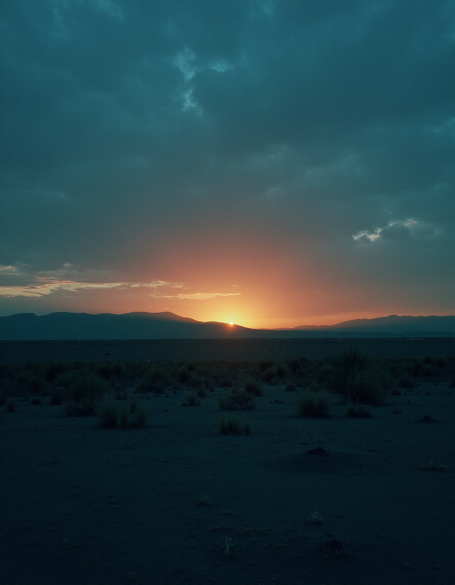 A photo of a vast, empty landscape at dusk, with the sun setting behind a distant mountain range. The sky is a deep shade of indigo., VCTRN, analogstyle,  faded photograph <lora:e377b7657231499e9165dad83cdeb312_pytorch_lora_weights:0.8>  <lora:amateurphoto-6version:0.6> <lora:35mm_joycap:0.5>