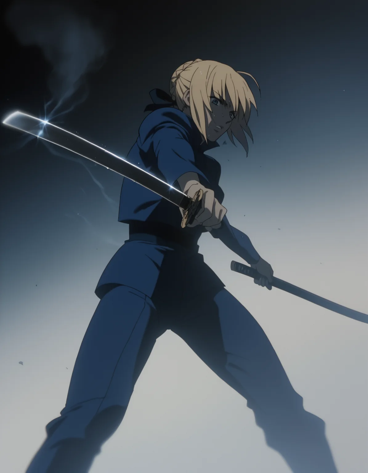 score_9, score_8_up, score_7_up, <lora:cowboy-bebop-ponyxl-000020:1> saber \(fate\), artoria pendragon \(fate\),
1girl, solo, sweat, fighting stance, ethereal, smoky backdrop, katana, holding sword, unsheathing, scabbard, atmospheric haze, depth of field, moody, epic, atmospheric lighting