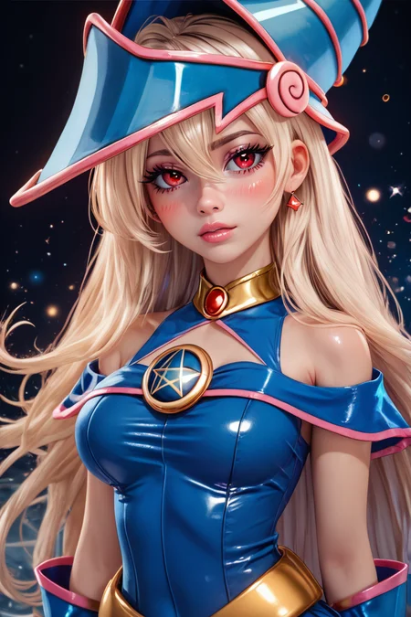 score_9, score_8_up, score_8, large breasts, (curvy), cute, eyelashes, ,,, , ,,, zzPrismagicCitronOC, hair between eyes, red eyes, blonde hair, long hair, blue headwear, wizard hat, bare shoulders, detached sleeves, pentacle, dress, blush stickers, <lora:Prismagic_CitronOC_PDXL:0.8>, ,,,, BREAK, (ultra realistic,32k, masterpiece:1.2),(high detailed skin:1.1),( high quality:1.1), head tilt, lips, closed mouth, shiny clothes, (upper body), looking at viewer, bokeh, luminescent background, ,,, embedding:zPDXL, Expressiveh, ,,, <lora:RlAnmPDXL:1.0>,