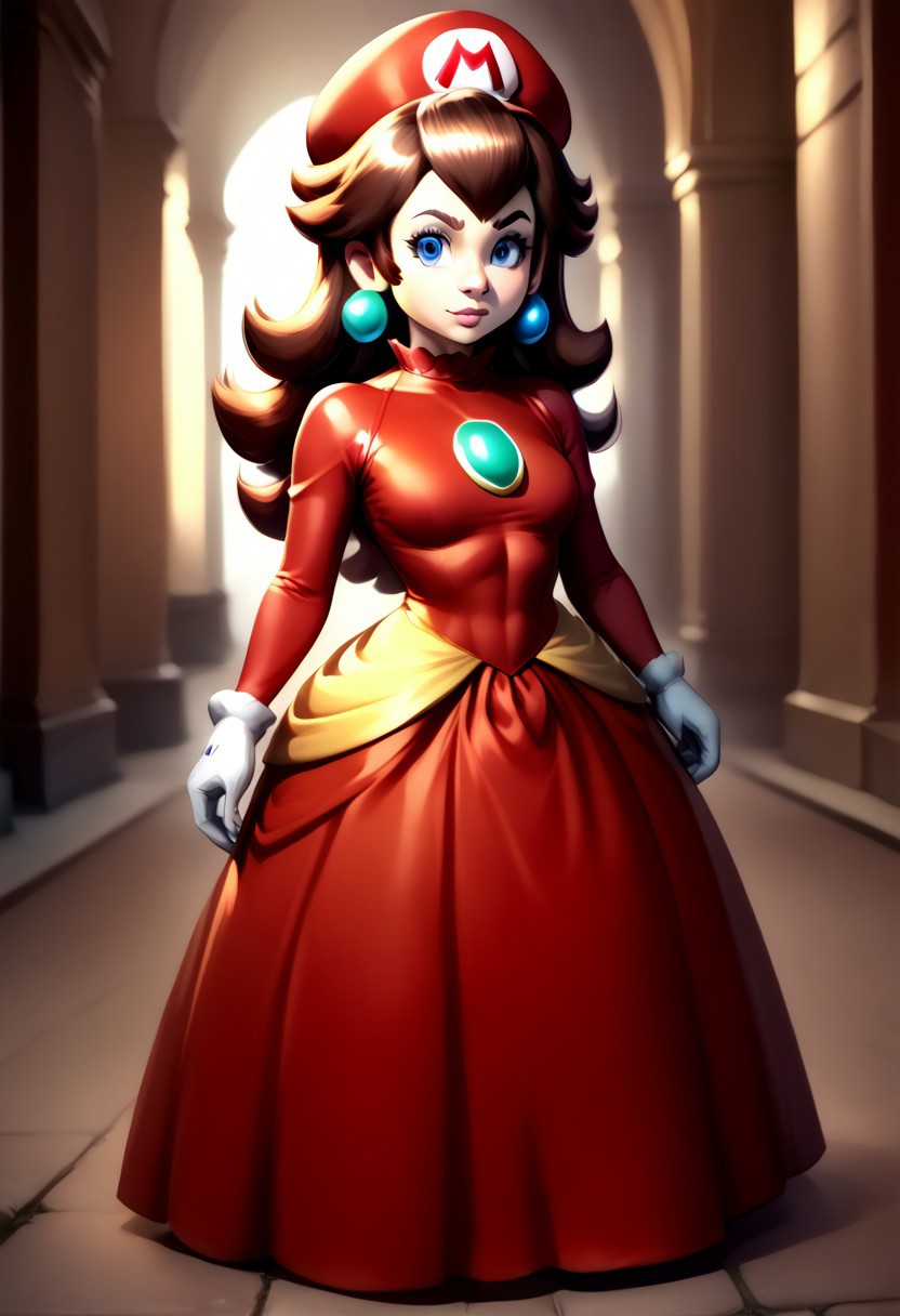 <lora:MtF_Genderswap:1>, genderswap \(mtf\), Mario, facing forward, mario hat, adult woman, extremely large nose, extremely bulbous nose, very wide face, circular head shape, wide chin, wide jawline, brown hair, lightly curly hair, blue eyes, average bust, wide hips, super crown, princess dress, red dress with blue accents, fully clothed, zPDXL, score_9, score_8_up, score_7_up, score_6_up, score_5_up, score_4_up,
full body render, full body, photorealistic image, realistic image, high quality, detailed face, realistic human proportions, detailed clothes,