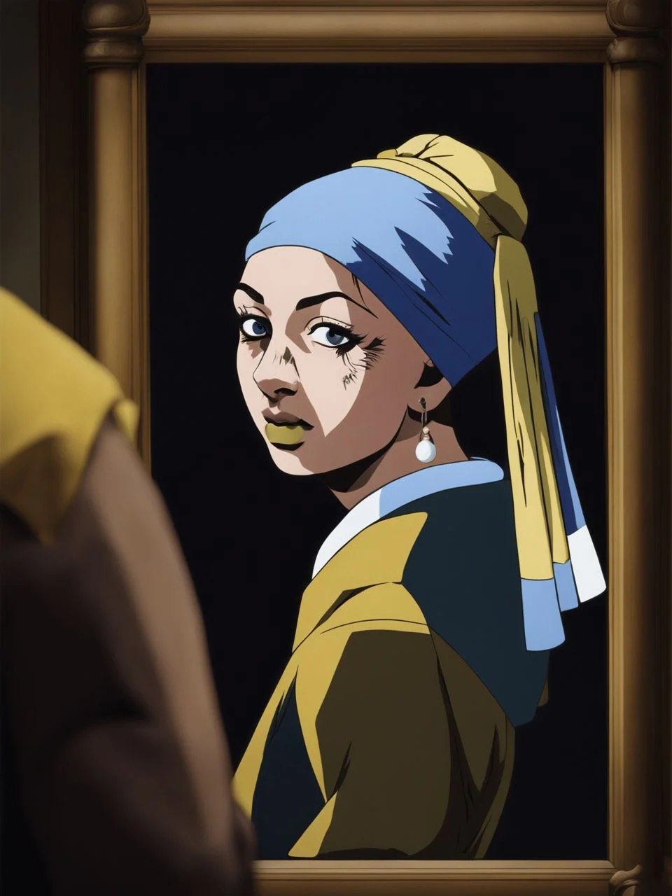 The girl with a pearl earring by vermeer Jojosostyle <lora:SDXL-JojosoStyle-Lora-v2-r16:1.0>, Very detailed, clean, high quality, sharp image