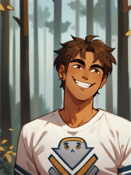 score_9, score_8_up, score_7_up, portrait of R4j man, smiling, forest background, shirt <lora:R4j-000006:1>
