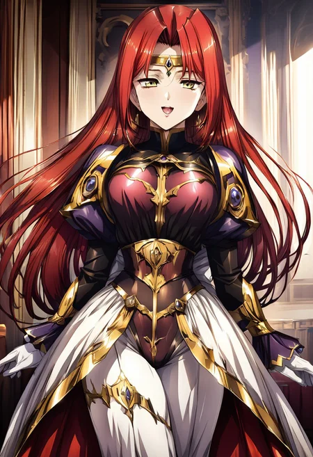 (best quality) , (highly detailed) , (best quality) , (highly detailed) ,((masterpiece)), ((best quality)), (ultra-detailed), ((extremely detailed)), (high resolution), 4K, (8K), best quality, (beautiful), (dynamic lighting), (super detailed skin), sharp focus, 1girl
<lora:fana_v1:1>,fana,circlet,red hair,yellow eyes, smiling, long hair
<lora:Fixhands_anime_bdsqlsz_V1:1>,
BREAK
palace, curtains, light particles, dim lighting, tiara, see-through sleeves,blue harem pants, jewelry, crop top, midriff, strapless, baggy pants, smile, half closed eyes,smug, open mouth, see-through silhouette, <lora:Jasmine DG PonyXL-000003:1> (((lustrous skin:1.5,bright skin: 1.5,skin,shiny skin,very shiny skin,shiny body,plastic glitter skin,exaggerated shiny skin,illuminated skin))),(detailed body,(detailed face)), Face Focus, Upper Body