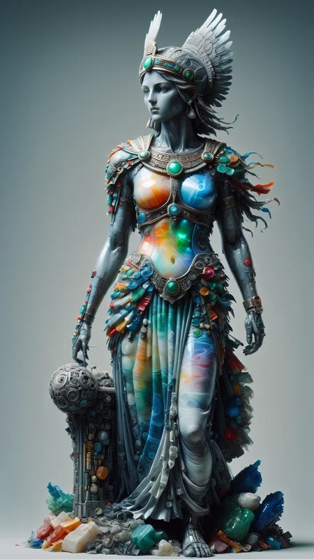 A hyper realistic opal statue of Greek goddesses Athena with colourful metallic carvings, (((blurred gray background))), highly detailed by John William Waterhouse and Annie Leibovitz and Steve McCurry, David Lazar, Neo-Gothic, gothic, arabic, rich deep colors. Beksinski painting, part by Adrian Ghenie and Gerhard Richter. art by Takato Yamamoto. masterpiece. intricate artwork by Tooth Wu and wlop and beeple, greg rutkowski, very coherent symmetrical artwork, cinematic, hyper realism, high detail, octane render, unreal engine, 8k, Vibrant colors, Smooth gradients, High contrast, depth of field. by Katsuhiro Otomo, full body character drawing, inspired by Evangeleon, clean ink detailed line drawing, intricate detail, extremely detailed,
<lora:ObsidianEmeraldOpal:0.5>obsidianemeraldopal, <lora:dvr-trsh:1>dvr-trsh