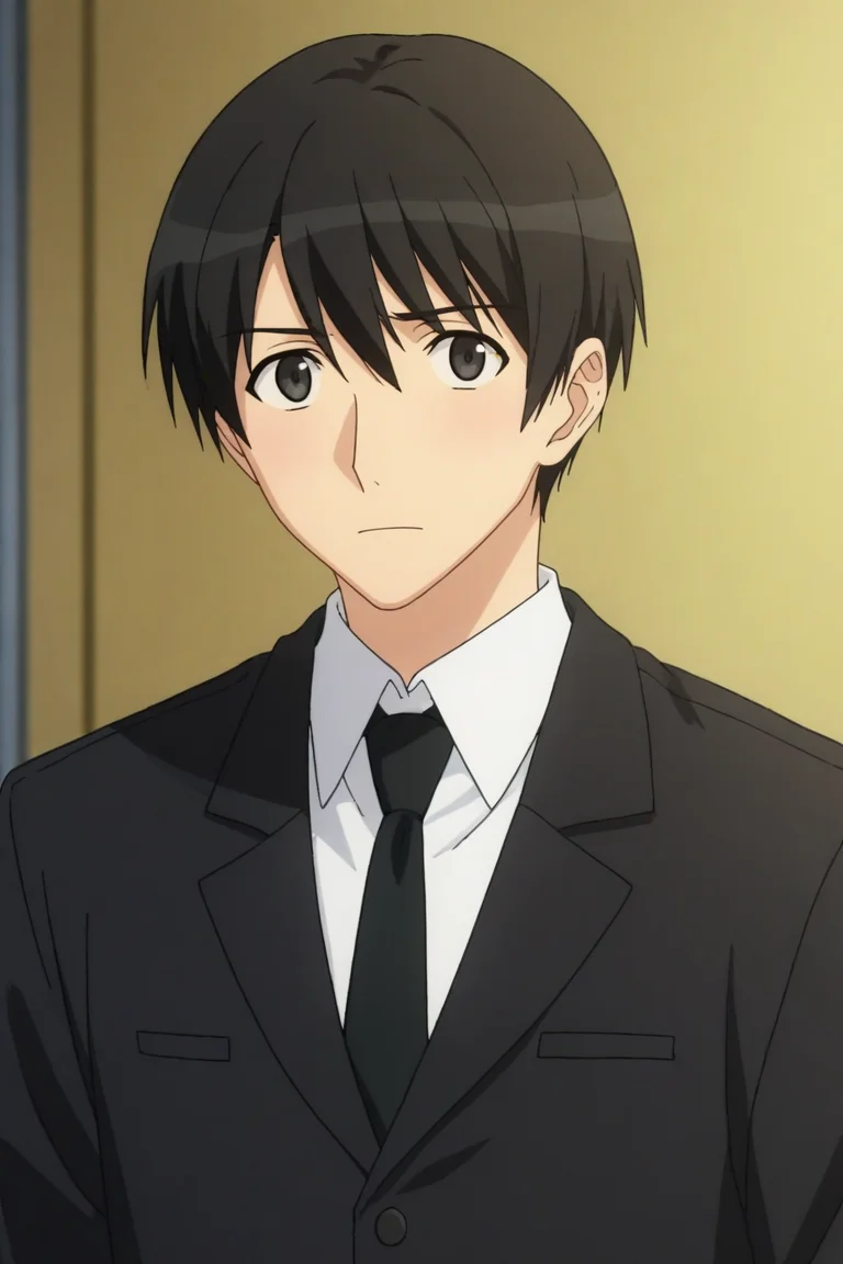 score_9, score_8_up, score_7_up,score_6_up,score_5_up,score_4_up,source_anime,BREAK, rating_safe, intricate details, , anime screencap, anime coloring, official style, depth of field,1boy, solo, male focus,<lora:junichi:0.90>,junichi tachibana,black hair,black eyes,bangs,short hair,hair between eyes,looking at viewer, shirt, long sleeves, closed mouth, jacket, white shirt, upper body, necktie, collared shirt, indoors, black jacket, formal, suit, black necktie,look up , , , <lora:sdxl_lightning_8step_lora_315544:1>