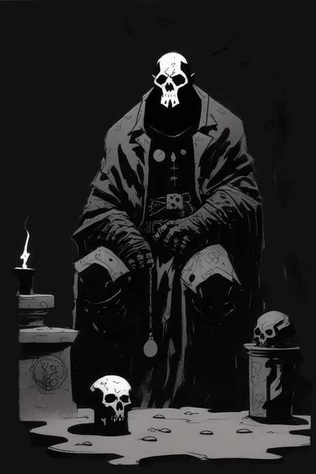 <lora:Mike Mignola Style:1>Mike Mignola Style - mike mignola sketch in a very dark and heavy inky way