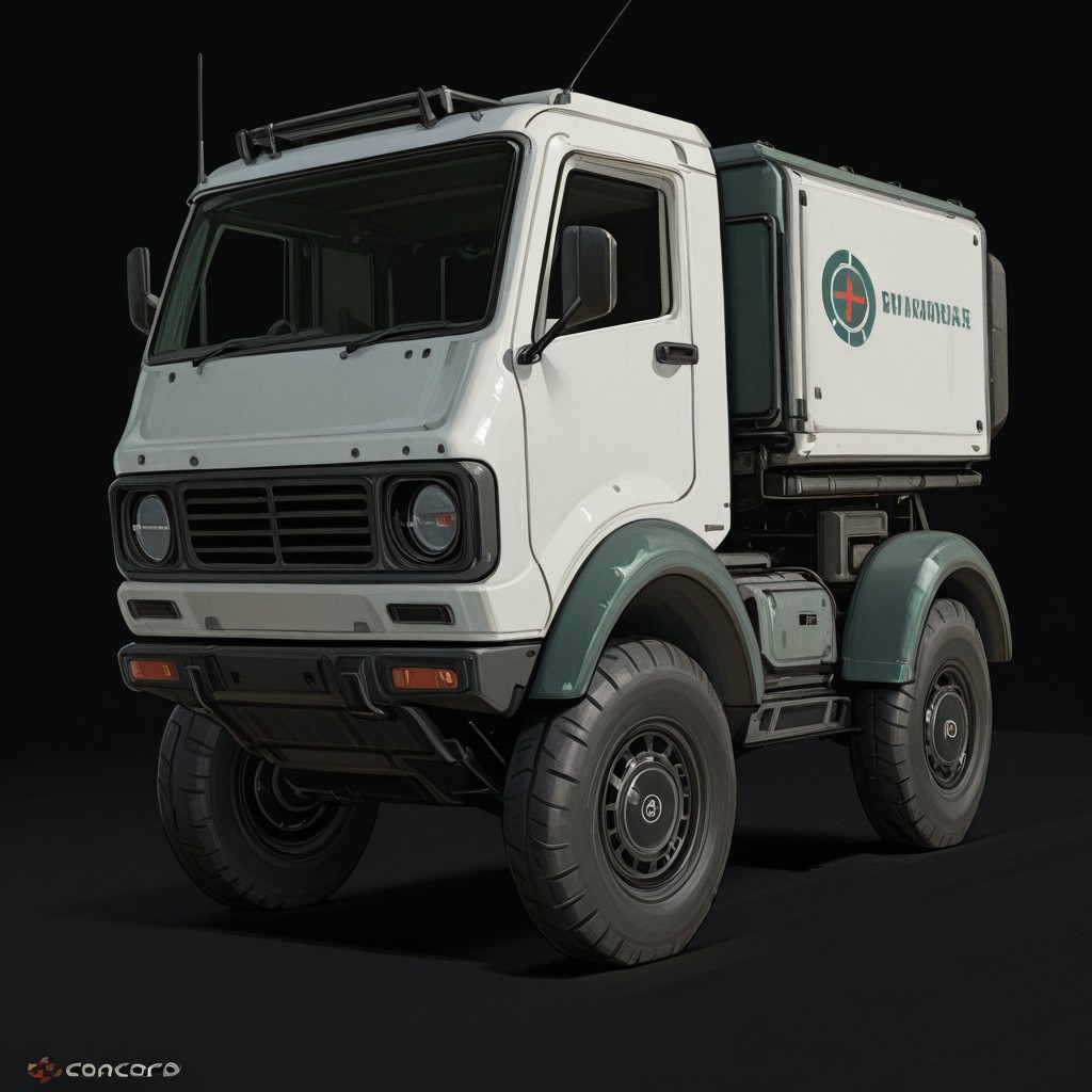 Art_Cad, a green and white truck with a black background, simple background, no humans, black background, ground vehicle, motor vehicle, logo, car, vehicle focus, radio antenna, wheel
