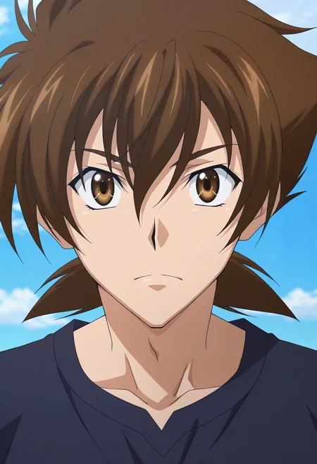 masterpiece, best quality, , anime screencap, anime coloring, official style, looking at viewer, 1boy, solo, male focus, <lora:issei_hyoudou_ilxl:0.92>, issei_hyoudou, brown hair, brown eyes, hair between eyes, short hair, , ,