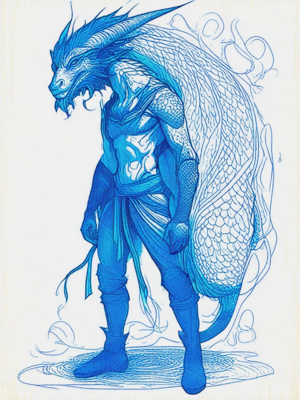 sketch, doodle, drawing, illustration, beginner level, masterpiece, intricately detailed, best quality, absurd resolution
 <lora:artfullyILLUSKETCH_SDXL_V1:1.0> artllsktch,  artllsktch, dragon boy, hood down, blue theme, outline, green skin, 2others, black sclera, bag, mature male, frown, ass, hair bun, pants
