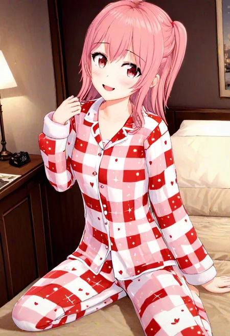 high quality, high detail, 1girl, beautiful girl, joy, happy, laugh, realistic lighting, very detailed drawing, full body,pajamas