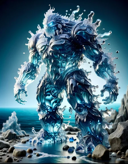 masterpiece, best quality, high resilution, ice golem, ocean, spikes on his body, crystal head <lora:watce-sdxl-v2:1> watce