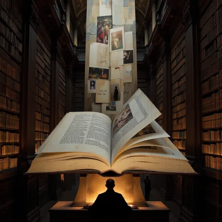 <lora:lora-DuoTone, Bleaked White_trained:1>DuoTone, Bleaked White, a colossal library filled with books that never open. A lone scholar stands at a glowing pedestal, where a single book has unfolded itselfânot with words, but with memories. Its pages turn on their own, displaying scenes from the scholarâs past they do not remember living. The last page shows an empty silhouette of themselfâwaiting.