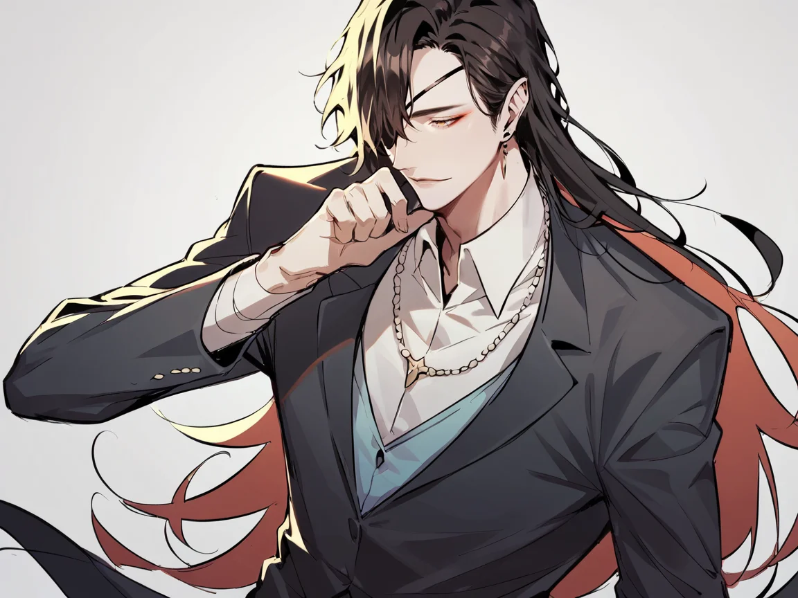 score_9, score_8_up, score_7_up, score_6_up, <lora:bukkXLP:0.8> bukk, 1boy, long hair, suit, solo