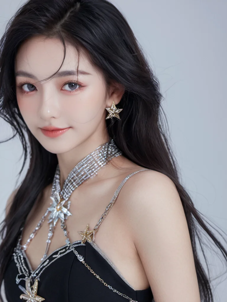 realstic,portrait,1girl,smiling,(extremely detailed CG unity 8k wallpaper), (masterpiece), (best quality), (ultra-detailed), (best illustration), (best shadow), (an extremely delicate and beautiful), dynamic angle, floating, finely detail, (bloom), (shine), glinting stars, classic, (painting), 1girl, slave, (black_dress), (very_long_black_hair), diamond and glaring eyes, ((beautiful detailed cold face)), tears, smile, medium_chest, star hair ornament, dishevelled hair, (floating feathers), black feathers, (collar), ((cage)), ((Chains)), moon, mist, starryNebula
