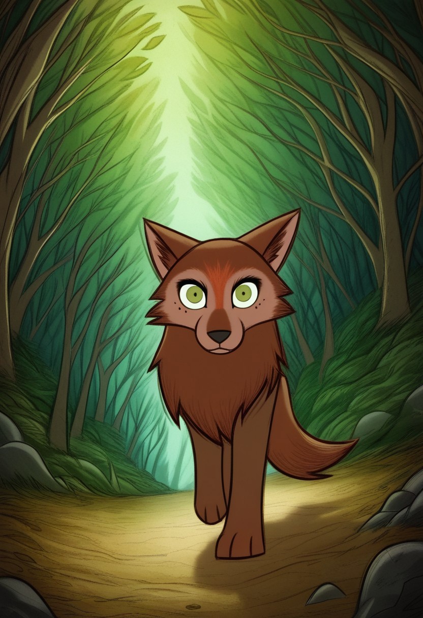 (zPDXL3), full body, solo, furry, best quality, mebh_wolf, full body, pokemon (creature), animal, wolf, green eyes, animal focus, looking at viewer, dynamic pose, outdoors, forest, dynamic angle