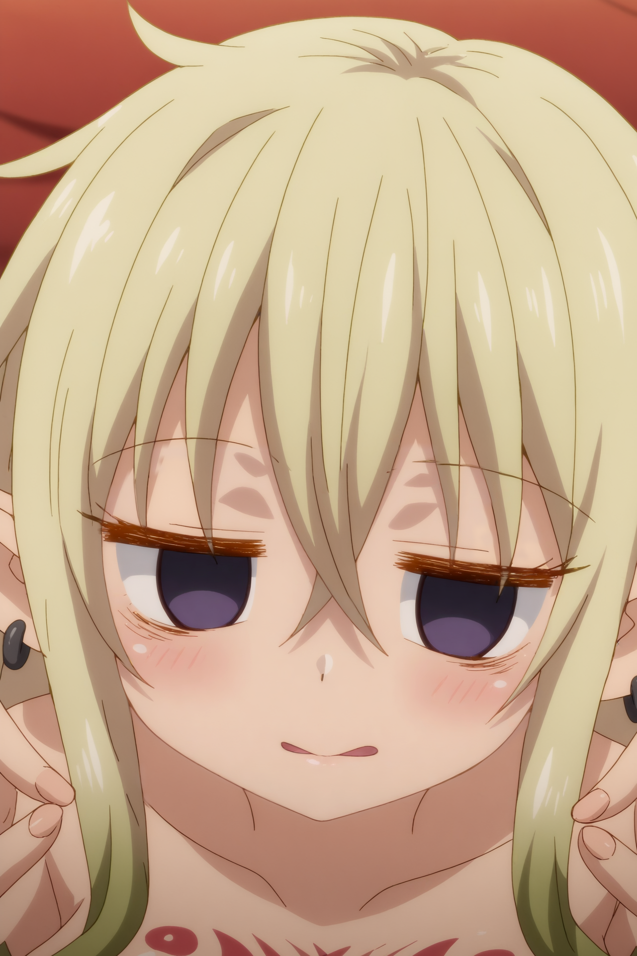 Aloe, face close-up, anime coloring, solo, rating_all, indoors, double_V <lora:ishuzoku_reviewers-Aloe-PDXL:0.8>
