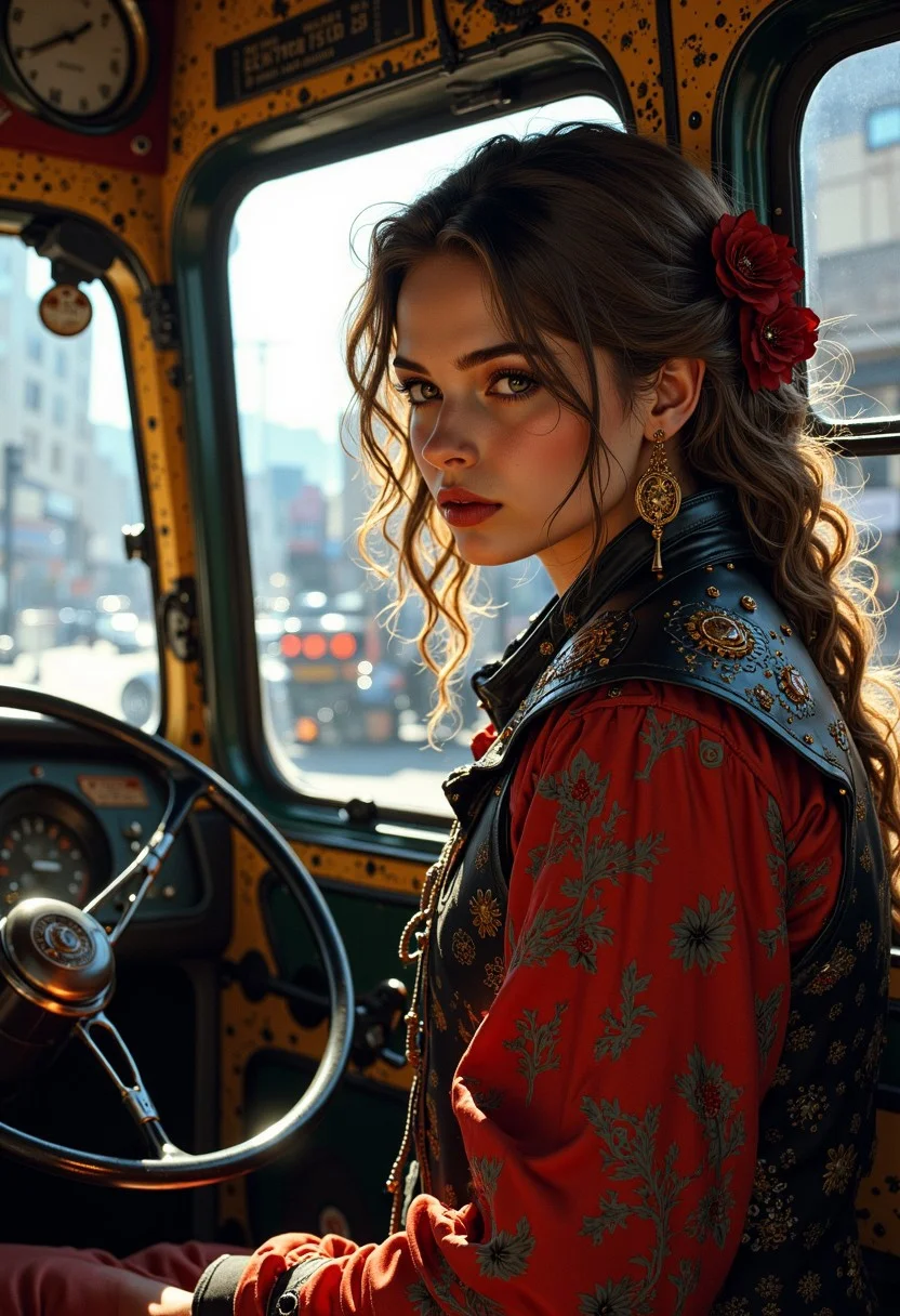vintage bus driver woman,. mythp0rt