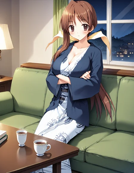 score_9, score_8_up, score_7_up, score_6_up, score_5_up, score_4_up, source_anime
BREAK
misaki_olis, 1girl, solo, brown hair, asymmetrical hair, low ponytail, hair bow, brown eyes, bath yukata, blue jacket, large breasts, cleavage, crossed arms, looking at viewer, blush
BREAK
couch, wooden table, night, window, indoors
<lora:Misaki_BokuNoKanojoWaGatenkei_PonyXL_v1:1>