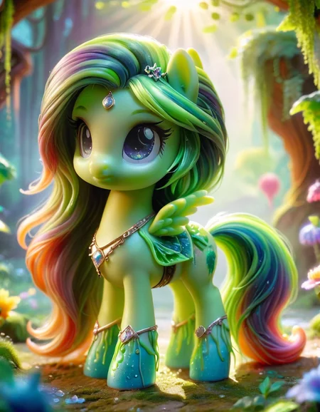 bright daytime, photorealistic pony photo, (realistic:1.2) of a slime, 1girl, fantasy slime background, (long hair:1.1), straight hair, (detailed eyes) wide hips, (no_nipples:1.2), (no_pussy:1.2), closed mouth, small eyes, highres, highest quality, cinematic light, ultra detailed, best quality, hyper detailed, masterpiece, cute, (slime girl:1.3), petite woman, (nude:1.3), blurred background painting, woman, (bright sunny day:1.0), sun beam, ((masterpiece)) made out of ral-bling <lora:ral-ltlpowny:1>