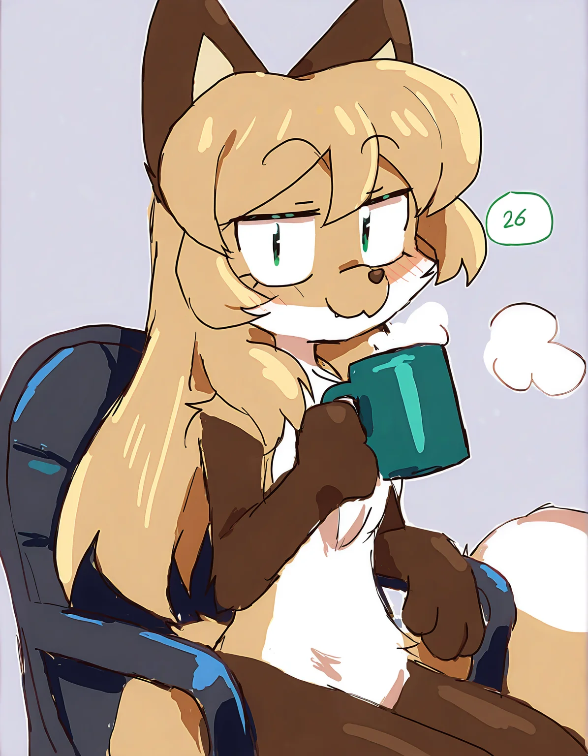 fiddleafox,
averi \(fiddleafox\), animal ears, 1girl, solo, furry, furry female, cup, tail, long hair, holding cup, holding, fox ears, body fur, fox tail, sensitive, animal nose, fox girl, looking at viewer, closed mouth, green eyes, chair, mug, upper body, sitting, flat chest, korean text, snout, blonde hair, hand up, white fur, brown hair
very awa, masterpiece, best quality, year 2024, newest, highres, absurdres, <lora:fiddleafox-style-noobai-vpred10:1>