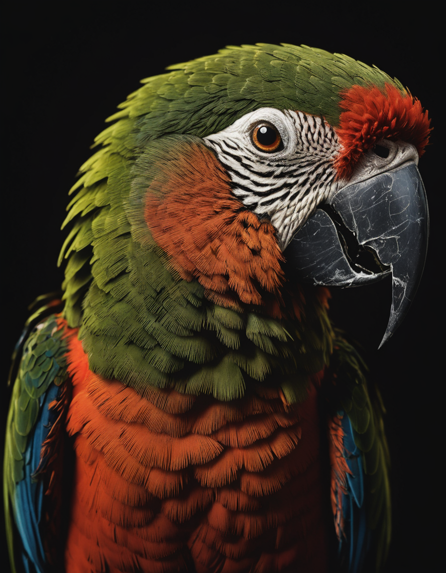 macro shot,cinematic photo of parrot,colorful,dark shot,film grain,extremely detailed