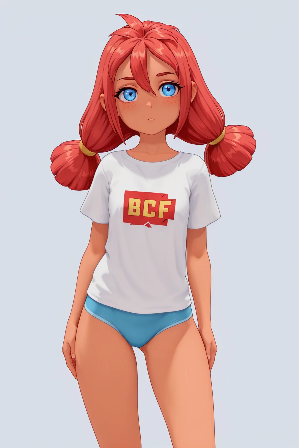 RIIIILF, BTBF, G3NSHIN, 3D, FUlyanaF, blue eyes, red hair, 1girl, solo, simple background, soft, smooth, very aesthetic, masterpiece, best quality, amazing quality, 8k, ultra-HD, high detail
