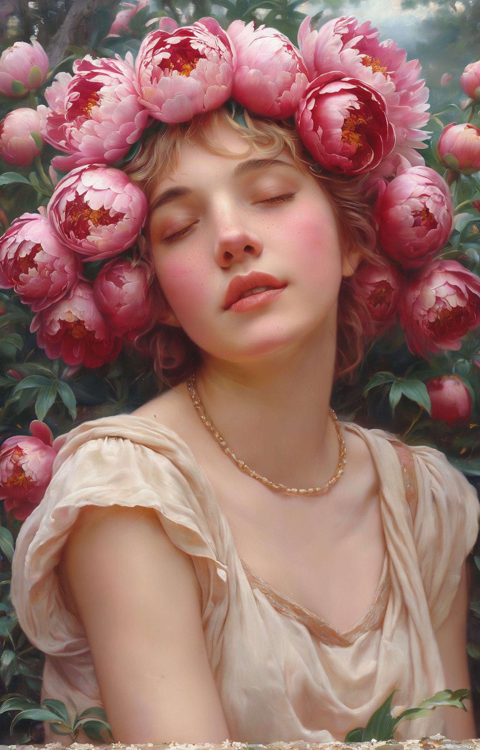masterpiece,best quality,<lora:tbh270-sdxl:0.9>,illustration,style of Guillaume Seignac decaying peonies
