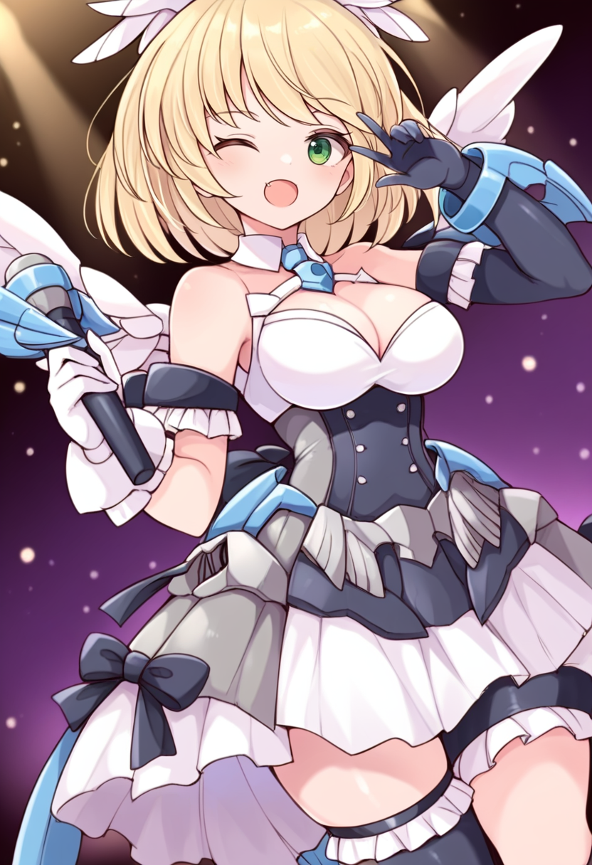 (score_9:0.9),score_8_up,score_7_up,anime style,rating_safe,<lora:30ms Alpha Sisters Phantasm ponyXL v1:0.86>,Alpha Sisters Phantasm white,Phantasm dress,holding microphone,microphone,concert,hand up,<lora:SIS-Dc88w Eliene-Elierica ponyXL v2:0.7>,SIS-Dc88w Eliene-Elierica,1girl,solo,wings,one eye closed,large breasts,