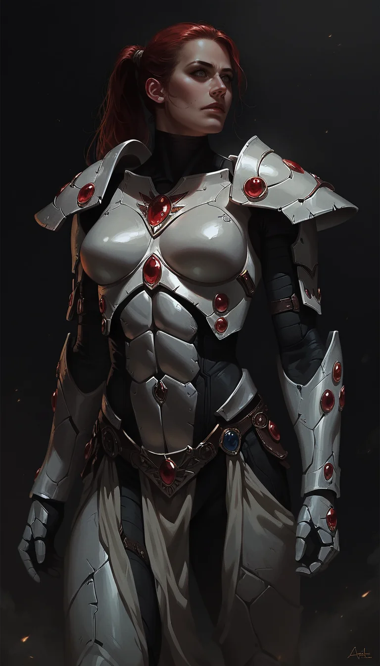 score_9, score_8_up, score_7_up, stubble,  1girl,  fit body, slim,  Aeldari armor, streamlined armor, full body armor, power armor, wh40k,  dynamic pose, white armor, gems, perfect face, detailed eyes, red hair, ponytail, 
<lora:Concept Art DarkSide Style LoRA_Pony XL v6:0.7> concept art, realistic, dark theme, low light,
 <lora:Aeldari_-_Eldar_armor_WH40K-000007:0.8>