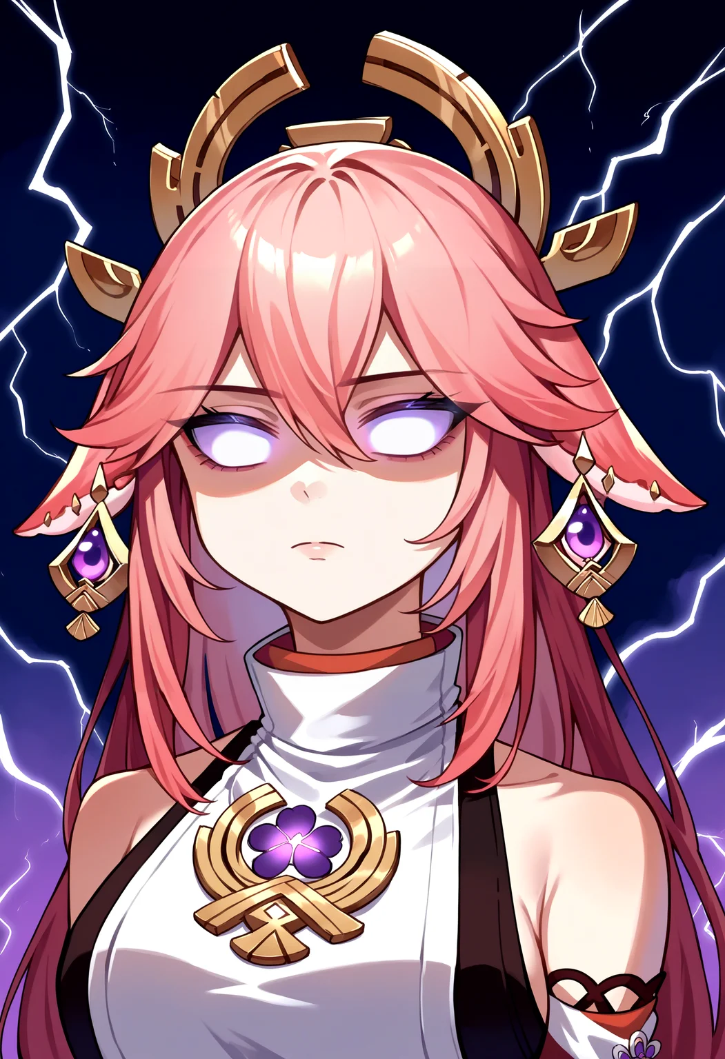 score_9, score_8_up, source_anime, 1girl, incrslowtier, <lora:KYS_XLPD:1.3>, electricity, upper body, glowing eyes, no eyes, expressionless, yae miko,