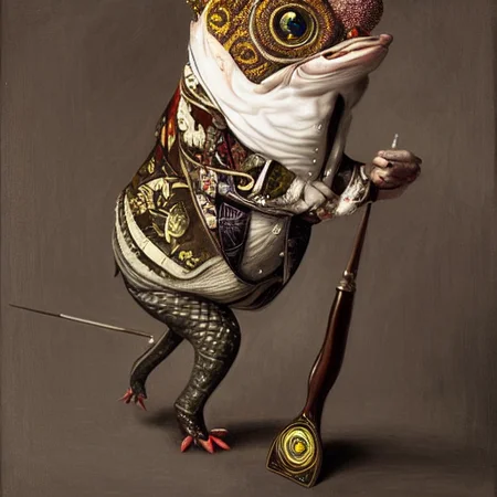 a painting of a fish with a monocle and walking stick by dr-strange