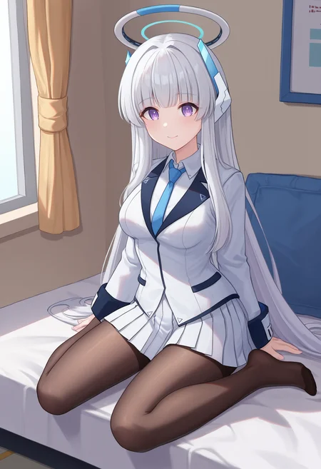zPDXL, source_anime, BREAK
ushio noa, white hair, long hair, medium breasts, halo, headphones, pantyhose,
school uniform, white skirt,
light smile, closed mouth,
sitting,
indoors, <lora:noa2-ponyxl-kohya-000008:0.8>