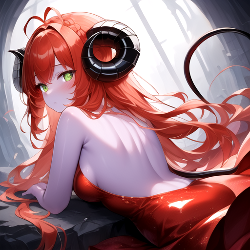 masterpiece, best quality, 1girl, solo, <lora:Valkyrie-SD-000009:0.8> v4lkyr1e, demon tail, red dress, backless dress, sleeveless dress,