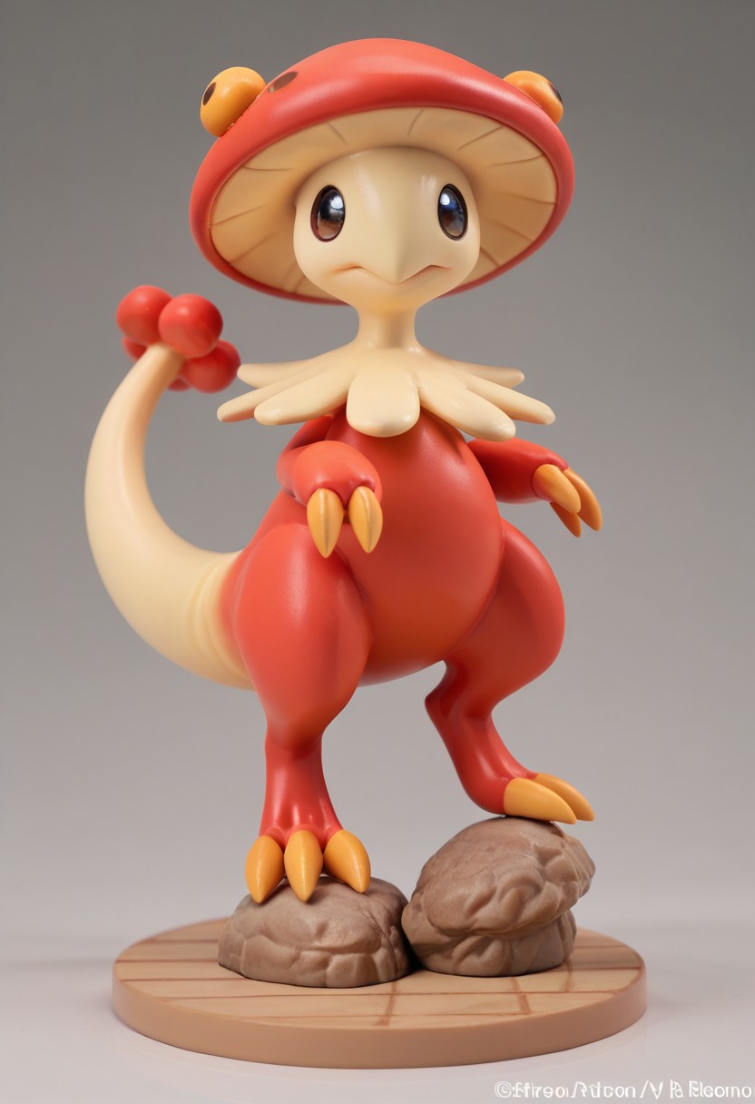 score_9, score_8_up, score_7_up, score_6_up,anime, 1girl, solo, Breloom, Pokemon (creature), Shiny Pokemon, red body, mushroom head, two claws, tail. Chibi