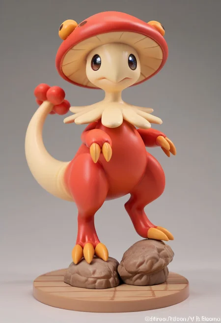 score_9, score_8_up, score_7_up, score_6_up,anime, 1girl, solo, Breloom, Pokemon (creature), Shiny Pokemon, red body, mushroom head, two claws, tail. Chibi