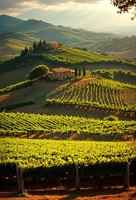Vineyard in Tuscany with Rolling Hills
A Tuscan vineyard stretches across gently rolling hills, bathed in warm sunlight. Rows of grapevines extend into the distance, their leaves and tendrils meticulously detailed by Ellen Altfest. Jose Royo's vibrant color palette enhances the lush greenery, while Michael James Smith’s delicate handling of light creates stunning reflections and long shadows across the landscape. The scene captures the tranquil beauty of Tuscany, with the vines leading the eye toward the horizon where the sun gently kisses the earth.
vivid colors.
detailmaximizer, aidmaMJ6.1, Movie Still, Film Still, Cinematic, Cinematic Shot, Cinematic Lighting, detailxl, flux-style, midjourneyv6.1