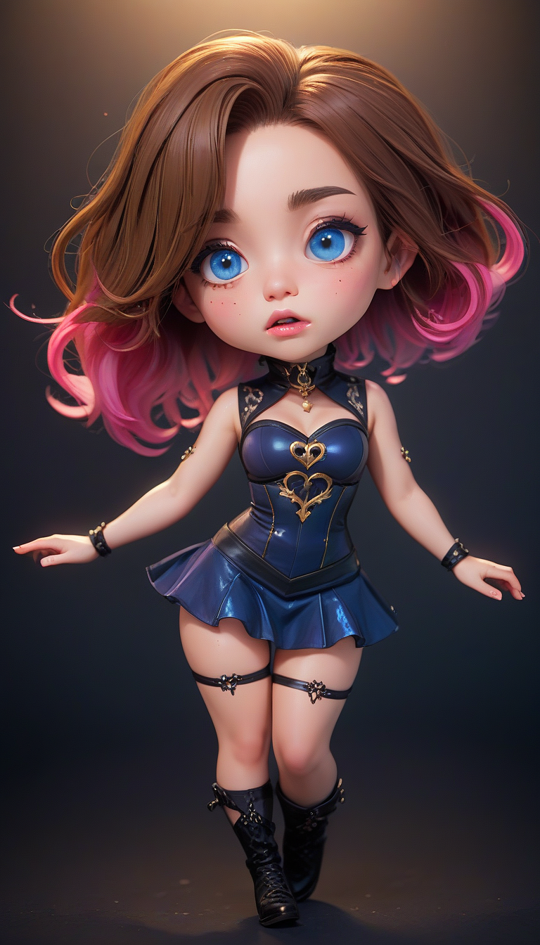 (in ARTIST style:1.7), (masterpiece:1.7), comics style,
(somechibi, chibi, gorgeous 1female, solo, cute, bangs, freckles, striking brown large eyes, aligned eyes, front view, hearts shape particles,
BREAK, high quality, ultra detailed, colorful, abstract, fantasy, bo-abyss, a digital drawing in an anime style, featuring a fantastical, otherworldly creature with a blend of fantasy and horror elements, the subject is a female character with pale blue skin and long, flowing white hair that cascades down her shoulders, her eyes are a striking, glowing pink, and her mouth is open wide, revealing sharp, pointed teeth, with a long, dripping pink tongue, hearts shape particles, she has large, pointed ears and a pair of prominent, curved, blue and pink horns protruding from her head, the horns are adorned with intricate, glowing patterns in shades of blue, purple, and pink, adding a surreal and otherworldly quality to her appearance, she wears a black choker around her neck and a black, sleeveless top that appears to be made of a shiny, metallic material, the background is a solid black, which contrasts sharply with her vibrant colors, making her stand out vividly, the overall composition is dynamic, with the character's expression and the flowing, ethereal quality of her hair and the glowing effects adding to her otherworldly appearance, partially blended with abstract digital elements. The scene has a dark, moody ambiance. The background features layers of glitch art, fragmented texts, and metallic textures. contrasting against the monochromatic tones of black, grey, and hints of green. Smudged paint and scratches add a sense of decay and technology.) (masterpiece:1.8), (highest detailed:1.8), (angle:1.8), perfectly lighted, (contrast), (saturated), (((sharp focus))), (hyperdetailed:1.3), (intricate details:1.2), (Refined details:1.3), (best quality:1.5), highly detailed textures, vibrant colors, (finely detailed beautiful eyes and detailed face),extremely detailed CG unity 8k wallpaper, (masterpiece:1.8), (highest detailed:1.8), (angle:1.8), perfectly lighted, (contrast), (saturated), (((sharp focus))), (hyperdetailed:1.3), (intricate details:1.2), (Refined details:1.3), (best quality:1.5), highly detailed textures, vibrant colors,
(ultra sharp focus:1.8), (detailed skin:1.8), (thin lines:1.8), (best quality:1.8),
<lora:glowneon_xl_v1:0.7>
<lora:SomeChibi_Chibi_Style:1>