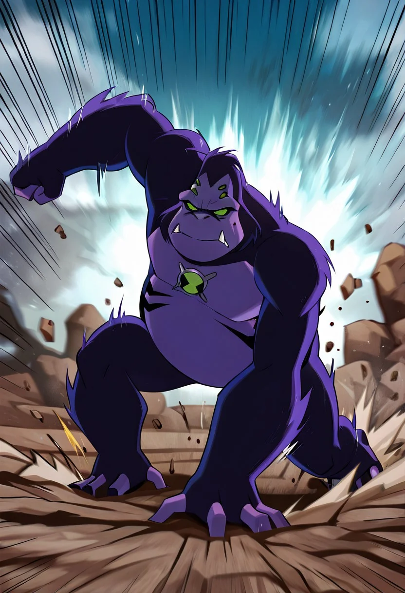 masterpiece, best quality, amazing quality, very aesthetic, absurdres, newest,, detailed background,
ultspidmon, no humans, solo, fangs, monster, extra eyes, green eyes, pokemon (creature),purple face,
herolanding, landing, falling motion lines, on knee, superhero landing,