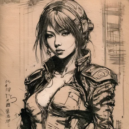 body drawing of a cyberpunk girl at midnight streets of tokyo in style of <lora:skrmk05:3>, pen, ink, pencil, sketch, breathtaking . award-winning, professional, highly detailed