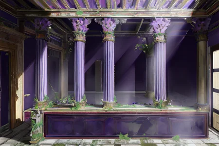 highly insanely detailed, masterpiece, top quality, best quality, highres, 4k, 8k, RAW photo, (very aesthetic, beautiful and aesthetic),
Ancient Roman Interior Design,RomInt,
<lora:RomanInterior-10:0.6>,
(1girl:1.3),
1other,
,
,
,
(pure purple background,transparent background:1.2),
,âââ
