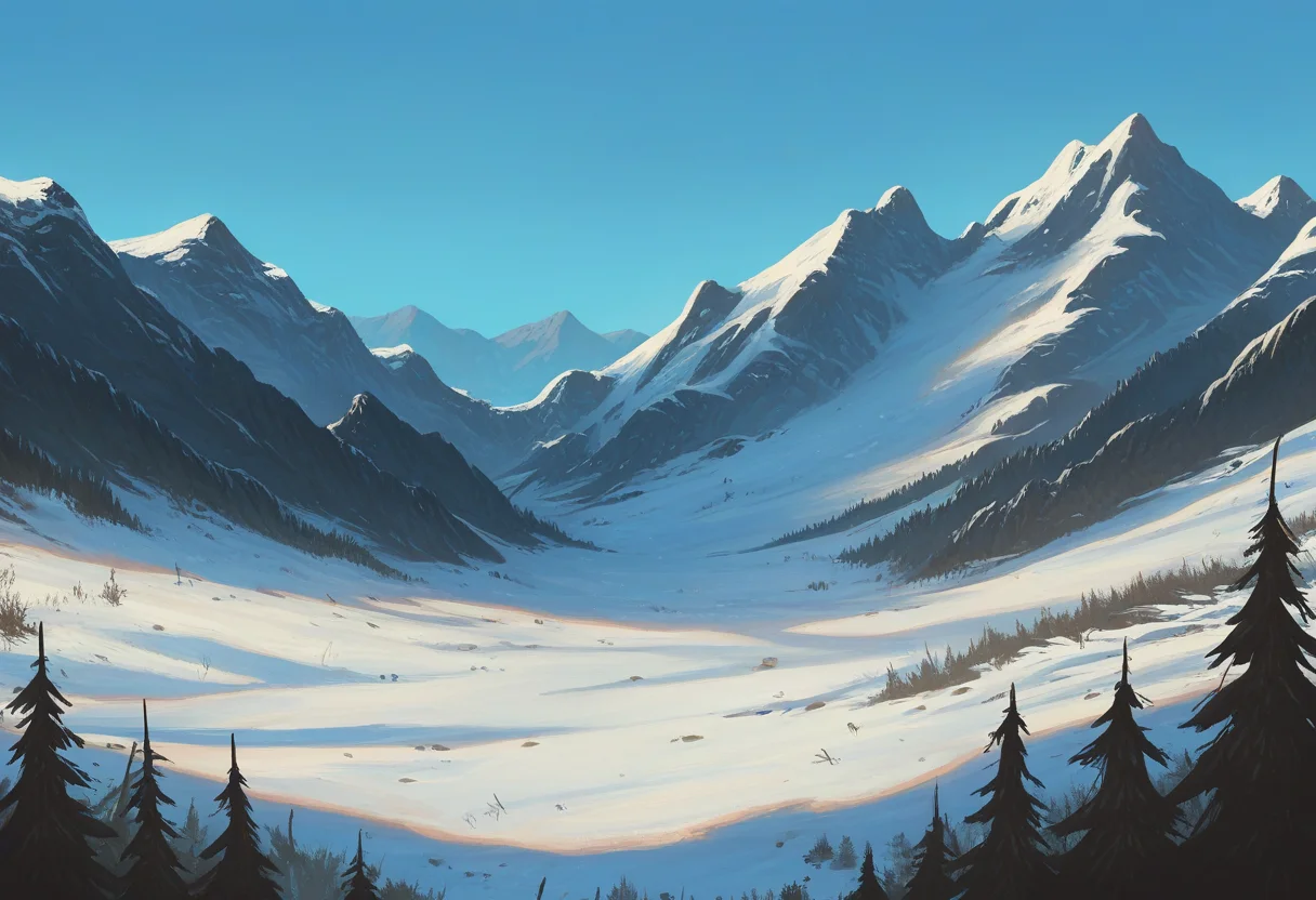 very awa, masterpiece, best quality, hightres, absurdres, pixelPaint, nature, scenery, snow, no humans, hills, mountainous horizon, morning, winter, <lora:PixelPaintStylez-IL:1>