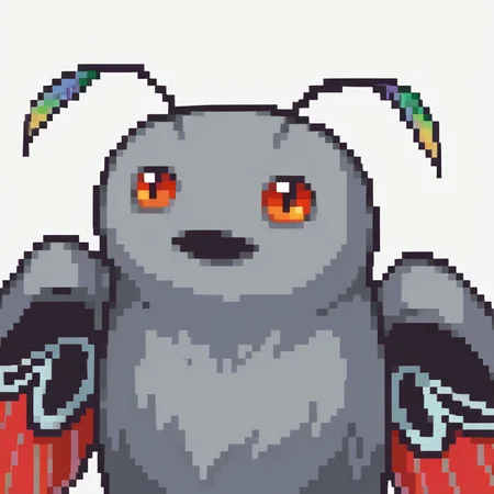 score_9, score_8_up, score_7_up, source_anime BREAK 1guy, solo,
<lora:zs_FEGBAPortraitsXL:1> fegbaportraits, portrait, white background, 
 <lora:Mothman-pdxl_Fp:1> mothman, pokemon \(creature\), red eyes, open mouth, antennae, grey skin, wings