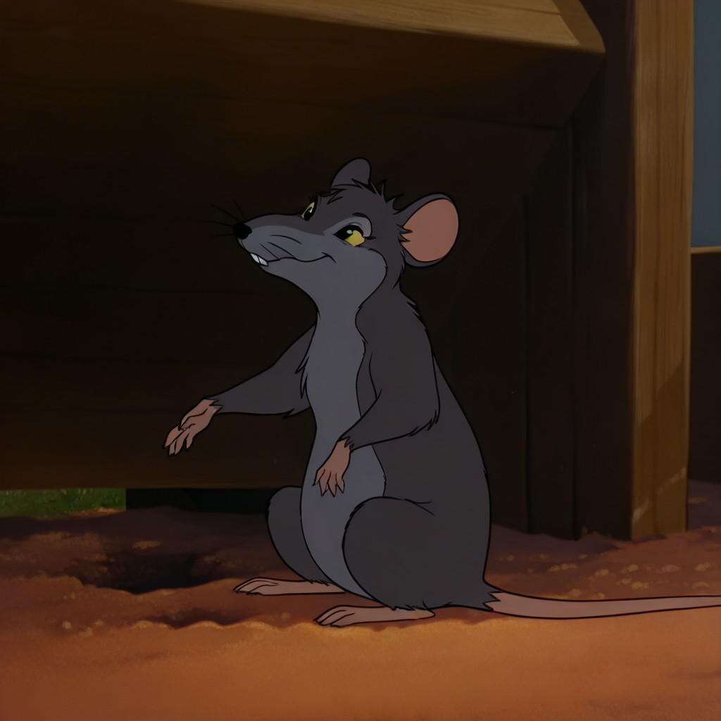 masterpiece, best quality, amazing quality, templetoncwil, feral, male, rat_boy, grey fur, black eyes, yellow sclera, sitting, barnyard,, <lora:0d457bc0-71c5-4336-a49b-213e4edb5abc:1.0>