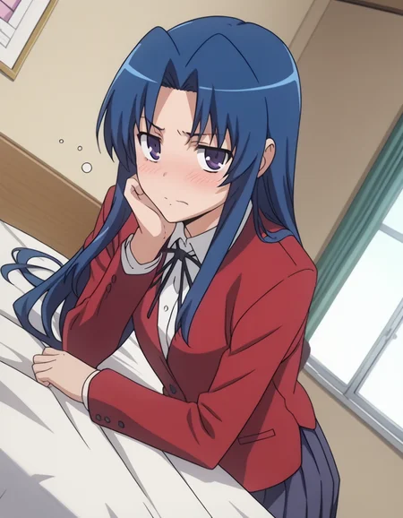 score_9, score_8_up, score_7_up, source_anime,
amikawashima, <lora:ami-kawashima-s1-ponyxl-lora-nochekaiser:1>,
ami kawashima, long hair, blue hair, purple eyes, parted bangs,
school uniform, oohashi high school uniform, jacket, red jacket, long sleeves, shirt, white shirt, collared shirt, ribbon, skirt, pleated skirt,
indoors, bed, bed room, on side, blush, drunk,
looking at viewer, solo, cowboy shot, dutch angle,