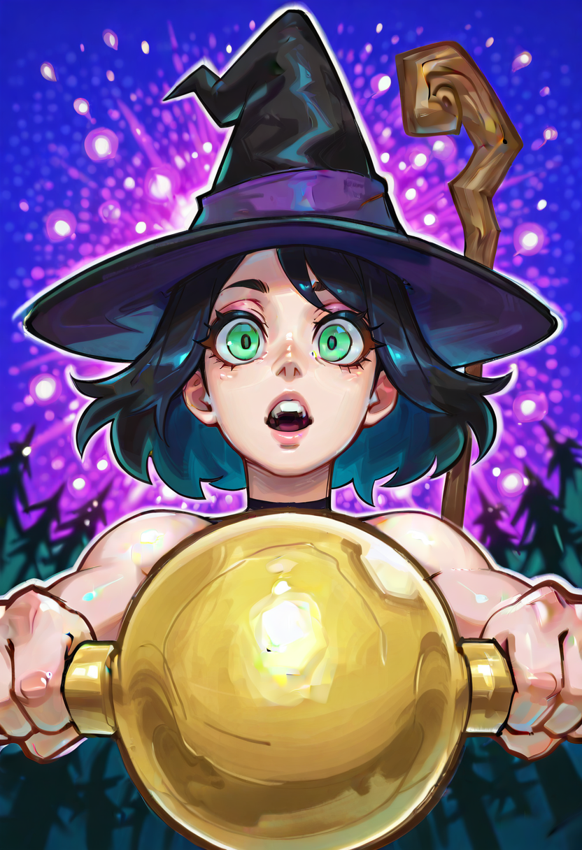 Cartoon style, (masterpiece), (best quality), (ultra-detailed), amazing quality, highres, beautiful, detailed, absurdres, amazing quality, very aesthetic, illustration, perfect composition, intricate details, absurdres, incredibly absurdres, shiny skin, white outline, bokeh, illuminating background, incredible quality, 2d, 8K, depth of field, focused subject, dynamic angle, sexy pose, best quality, detailed eyes, perfect eyes, realistic eyes, dynamic poses, various poses, witch hat, witch clothes, black hair, green eyes, staff, mature, cute style, darling, manwha, best quality, soft and aesthetic, 
 <lora:HotGloss_IL_Style:0.3>,
 <lora:ðð¡ð_ð¨ð§ð¥ð²_ðð¨ðð_ð²ð¨ð®_ðð¯ðð«_ð§ððð_v2__å¿è¦ãªã®ã¯LoRAã ã__by_CHROMEKIDD:0.3>,
 <lora:Yoshis_New_Island_Art_Style:0.75>,
 <lora:HerrscherAGGA2025_CuteToon-IL_V15:0.75>,
 <lora:gerphILLUS:0.7>,