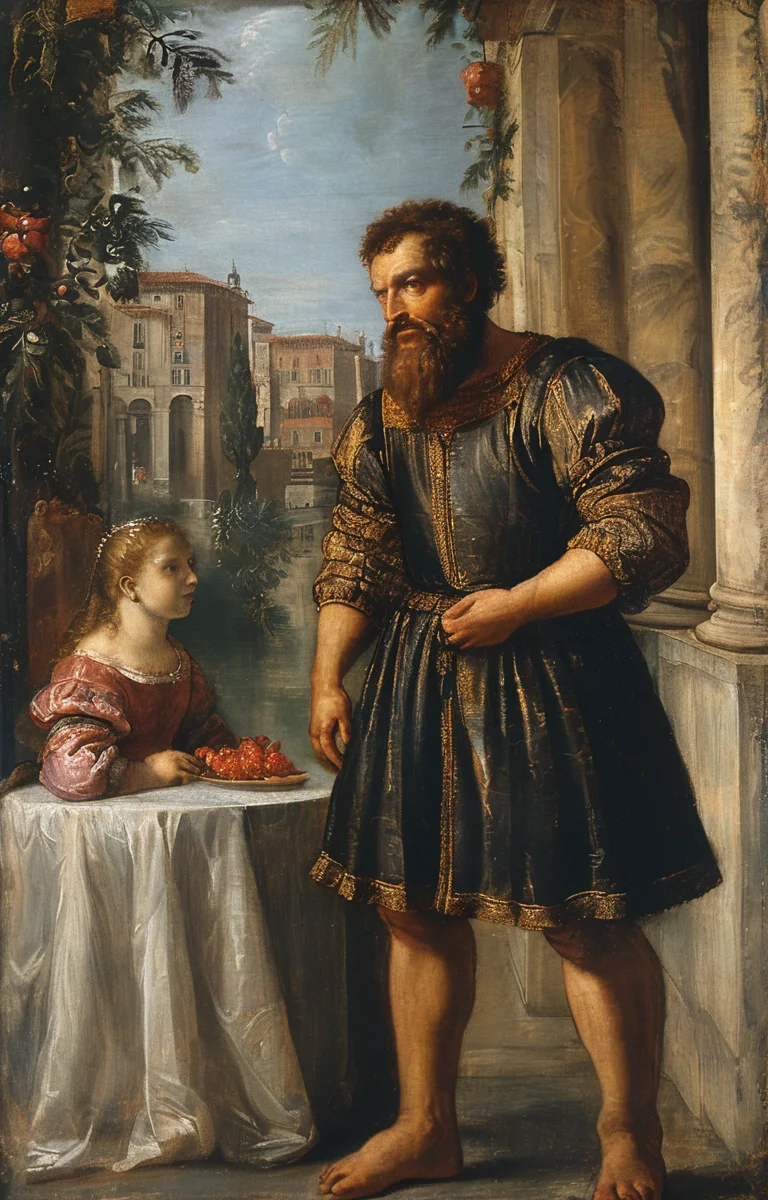 masterpiece,best quality,<lora:tbh195-sdxl:0.9>,illustration,style of Titian, portrait of noble man