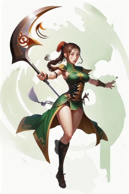 Guan Dao, A type of Chinese, polearm, that featured a large blade shaped like a crescent moon,
Medieval looking weapon, MagicItem_v1, Hand grip,